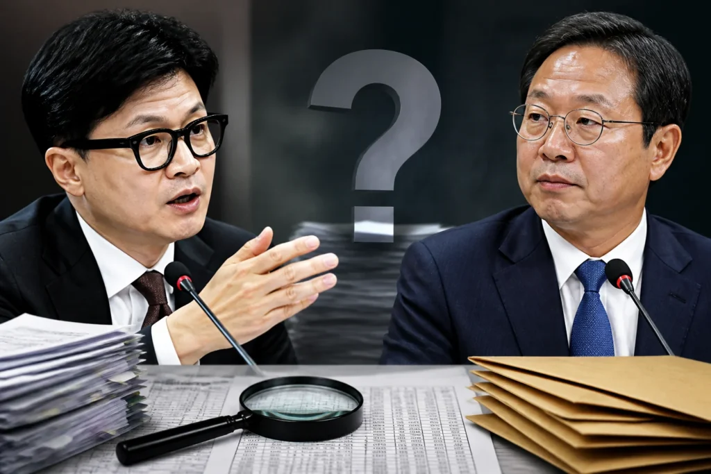 "비자금 페이백 있었느냐" — 한동훈이 김승원 법무부 후보자에게 제기한 의혹과 남은 확인 사항 관련 AI 이미지