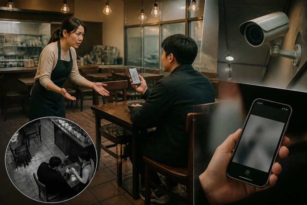 식당 여사장 CCTV 공개 사건 — 손님의 '왜 이리 까칠해' 발언과 법적 쟁점 관련 AI 이미지