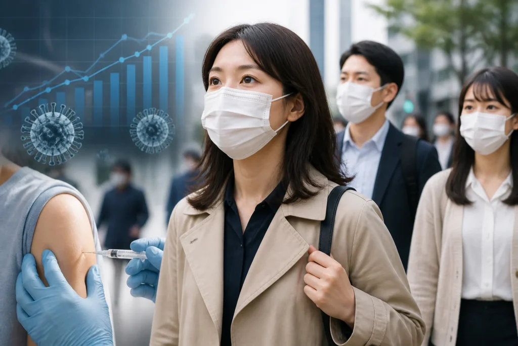 감염 지표 상승에 사람들 다시 마스크 착용 — 지금 확인할 것과 당장 할 행동 관련 AI 이미지